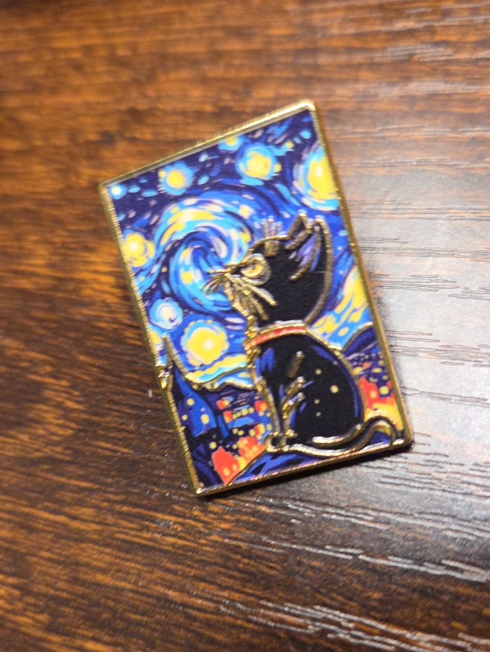 Black Cat Starry Night Enamel Art Pin - Home Art